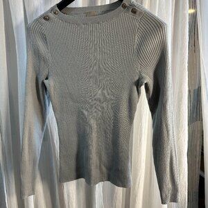 H&M Women's Grey Sweater Buttons on Shoulders  Size M  Knit Slim Fit Ribbed